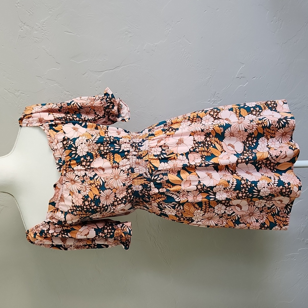 Floral Dress With Puff Sleeves and Peasant Top S